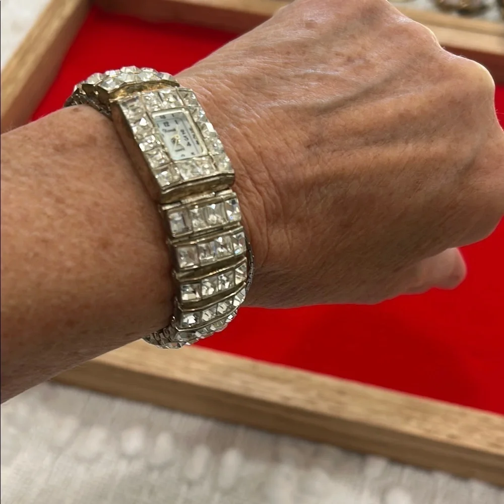Vintage 90s Crystal Watch Bracelet Bling